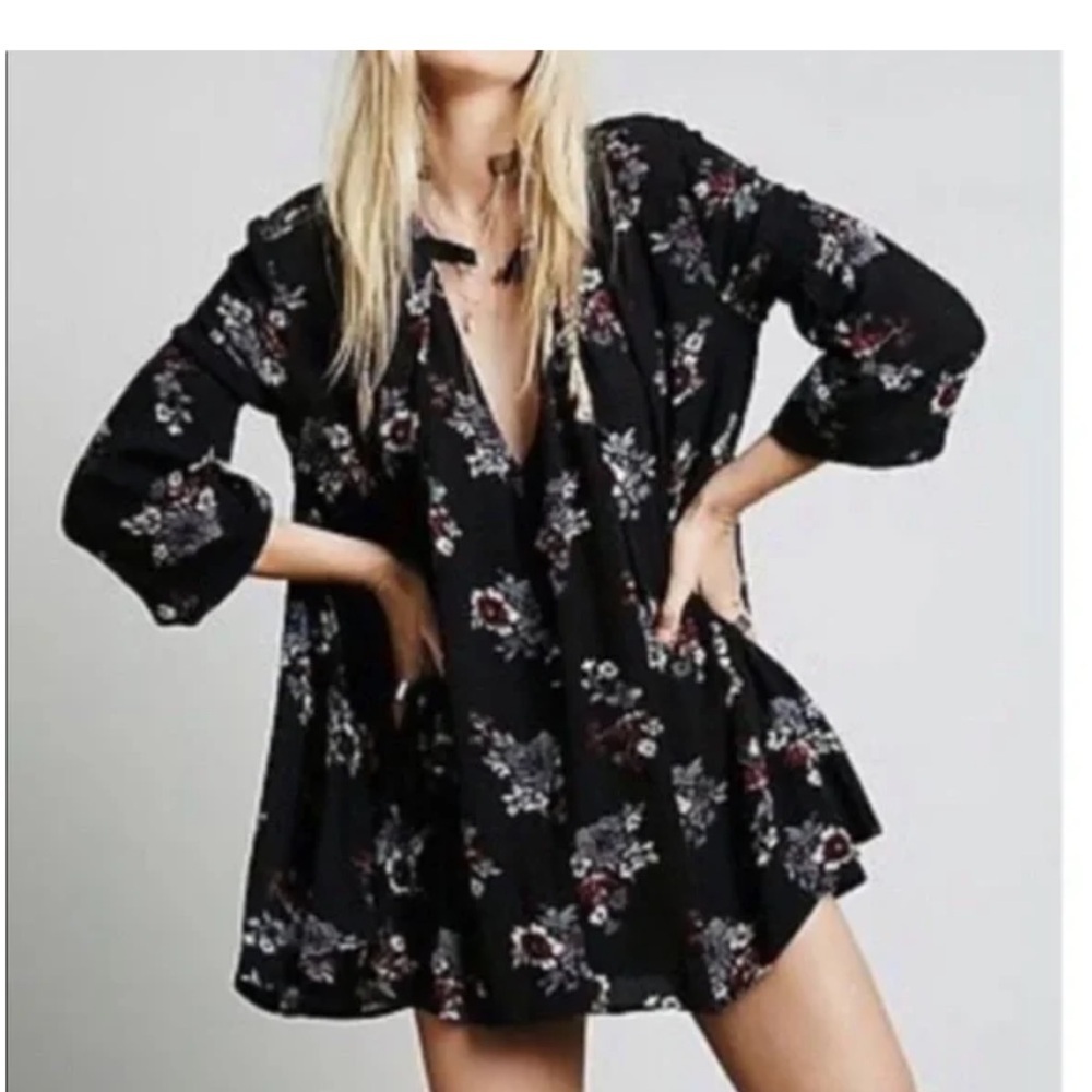 NWT Free People black floral gauze tunic dress